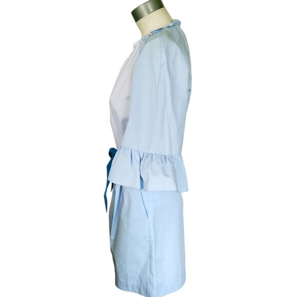 SANDRO Rosalyn colorblock pinstripe ruffle romper in blue sky Size 36 S 4 6 NEW - Picture 2 of 11